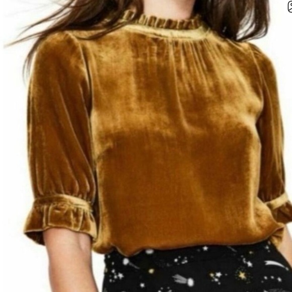 Boden Tops - Boden Mustard  crushed Velvet Blouse size 8 holiday look vintage sleeve